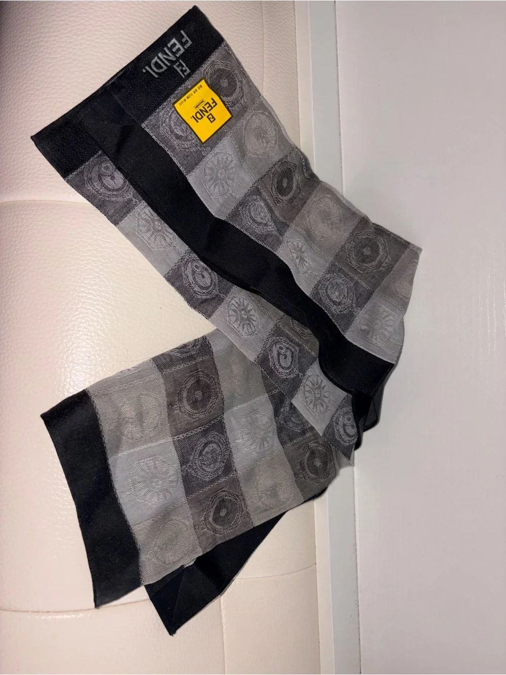 Fendi Black and Gray Patterned Silk Scarf
